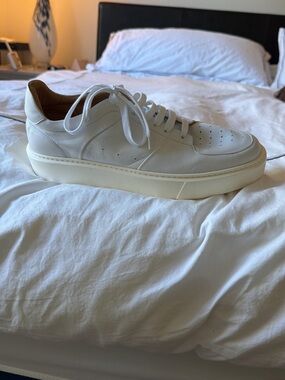 a. testoni White Leather Low-Top Sneakers with Tan Interior